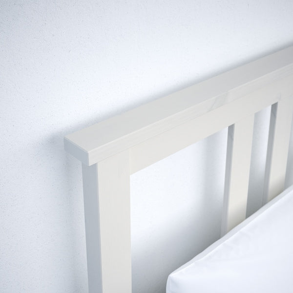 HEMNES - Bed frame with mattress, stained white/Åkrehamn semi-rigid, ,