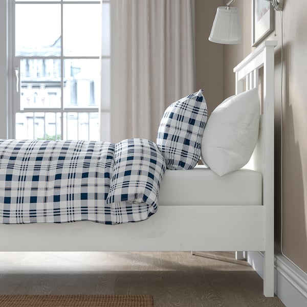 HEMNES - Bed frame with mattress, white stain/Valevåg rigid, ,