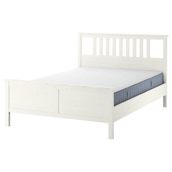 HEMNES - Bed frame with mattress, white stain/Valevåg rigid, , 140x200 cm