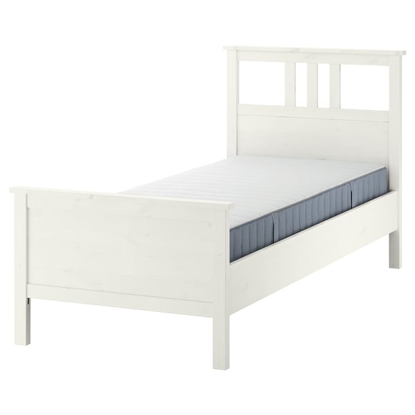 HEMNES - Bed frame with mattress, white stain/Valevåg rigid, ,