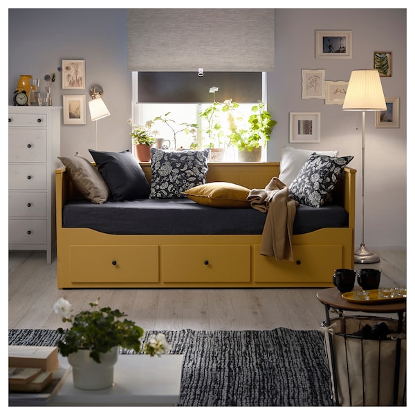 HEMNES - Day-bed frame with 3 drawers, yellow, 80x200 cm