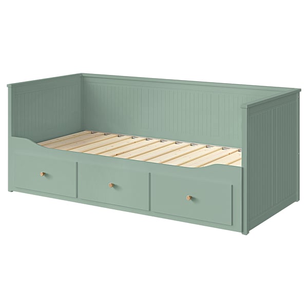 HEMNES sofa bed frame/3 drawers, gray-green, 80x200 cm