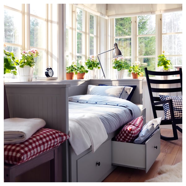 HEMNES - HEMNES Day-bed frame with 3 drawers, grey, 80x200 cm