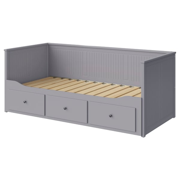 HEMNES day-bed frame with 3 drawers, grey, 80x200 cm