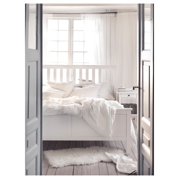 HEMNES bed frame, white stain/Lindbåden, 140x200 cm