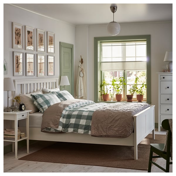 HEMNES bed frame, white stain/Lindbåden, 160x200 cm