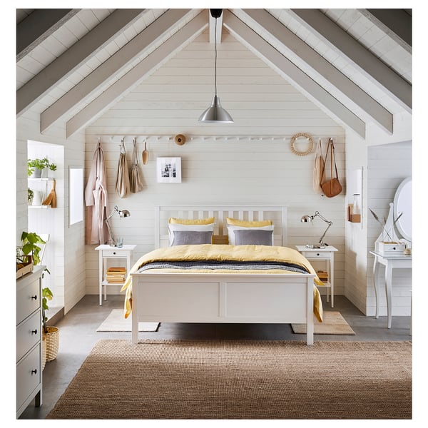 HEMNES bed frame, white stain/Lindbåden, 140x200 cm