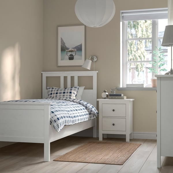 HEMNES bed frame, white stain/Lindbåden, 90x200 cm