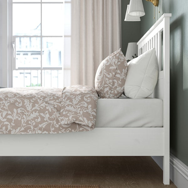 HEMNES Bed frame, mordant white/Lindbåden, 140x200 cm