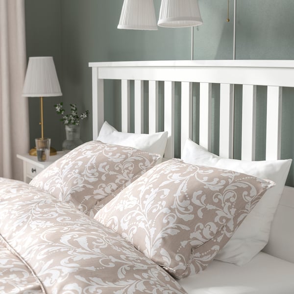 HEMNES bed frame, white stain/Lindbåden, 140x200 cm