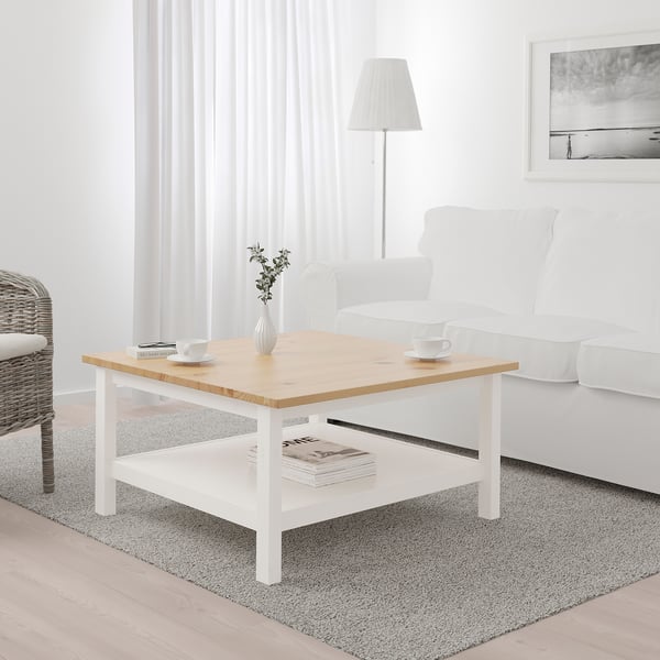 HEMNES coffee table, white stain/light brown, 90x90 cm