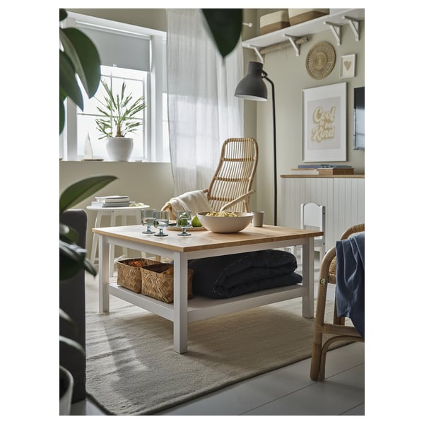 HEMNES - HEMNES Coffee table, white stain/light brown, 90x90 cm