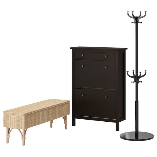 HEMNES / TOLKNING - Entrance furniture set, 3 pieces, brown-black