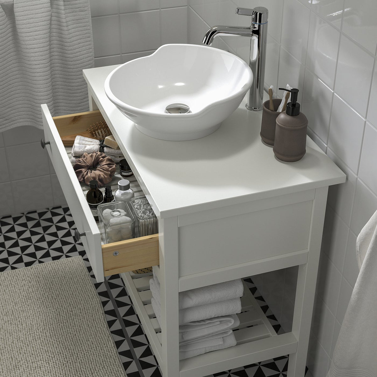 HEMNES / VÄSTERSJÖN open wash-stand w drawer/wash-basin, 82x90x48 cm