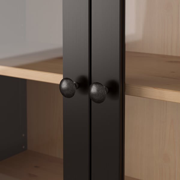 HEMNES - HEMNES Glass-door cabinet with 3 drawers, black-brown/light brown, 90x197 cm
