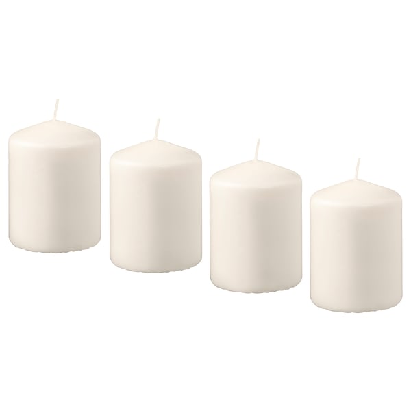 HEMSJÖ unscented block candle, natural, 8 cm 15 hr, 4 pack