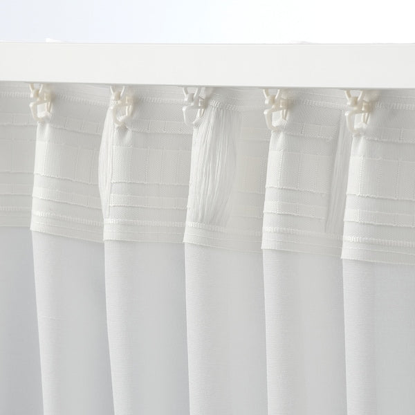 HILJA curtains, 1 pair, white/with heading tape, 145x300 cm