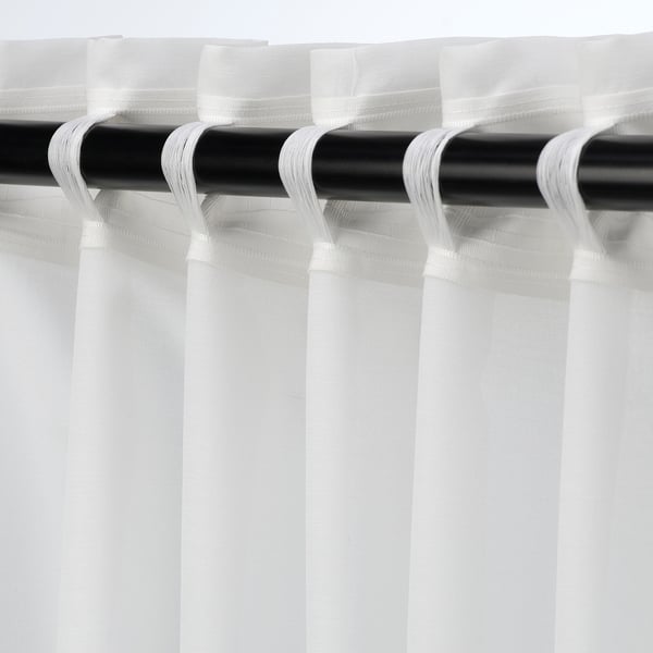HILJA curtains, 1 pair, white/with heading tape, 145x300 cm
