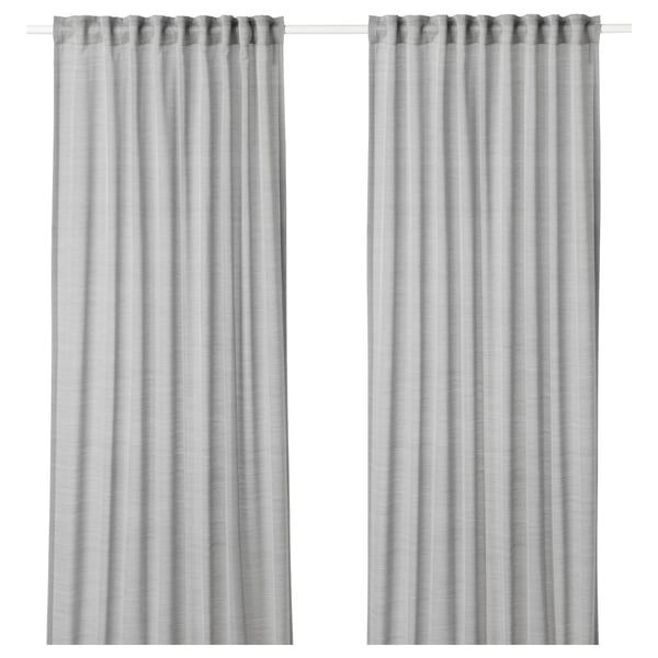 HILJA curtains, 1 pair, grey/with heading tape, 145x300 cm