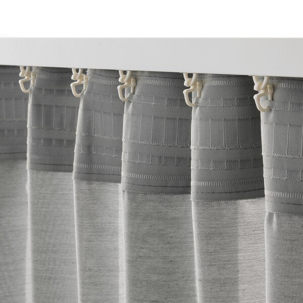 HILJA curtains, 1 pair, grey/with heading tape, 145x300 cm
