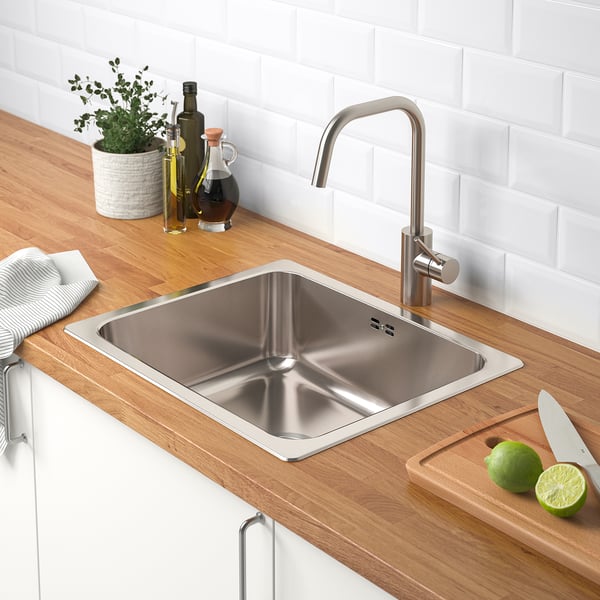 HILLESJÖN inset sink, 1 bowl, stainless steel, 56x46 cm