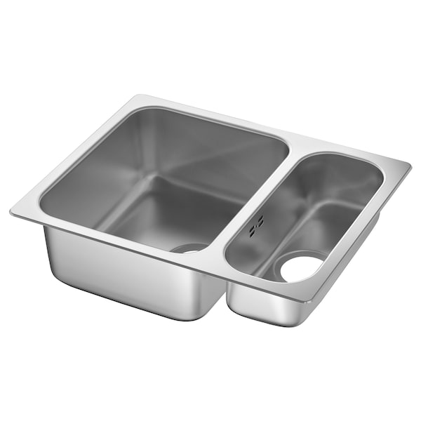 HILLESJÖN - Built-in 1 1/2 bowl sink, stainless steel, 58x46 cm