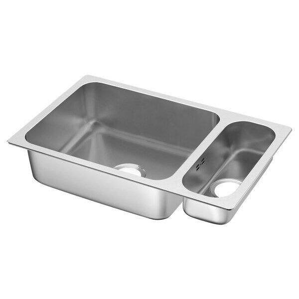 HILLESJÖN - Built-in 1 1/2 bowl sink, stainless steel, 75x46 cm