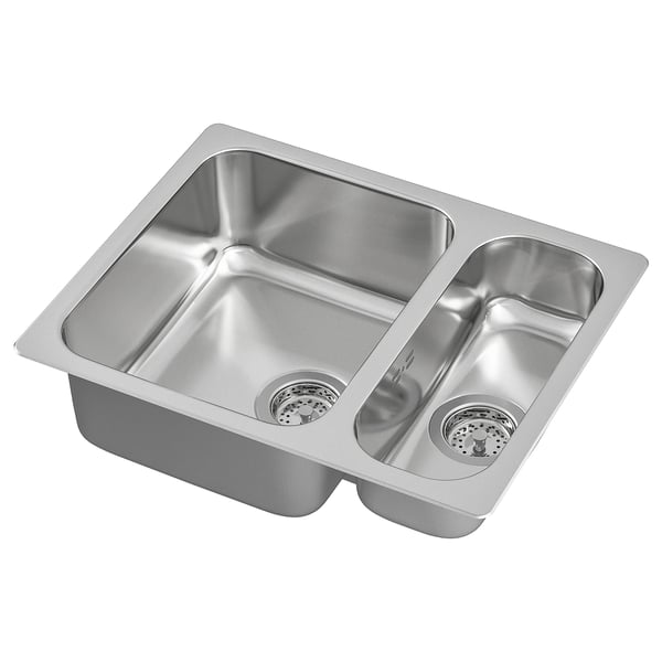 HILLESJÖN inset sink 1 1/2 bowl, stainless steel, 58x46 cm