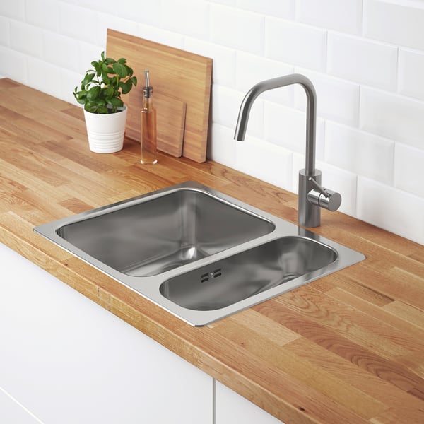 HILLESJÖN inset sink 1 1/2 bowl, stainless steel, 58x46 cm