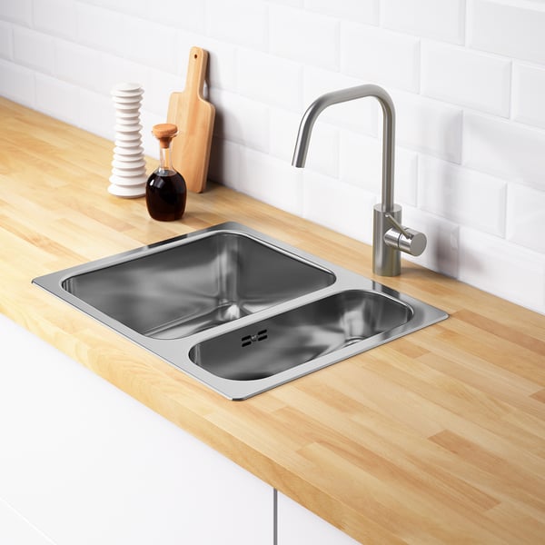 HILLESJÖN inset sink 1 1/2 bowl, stainless steel, 58x46 cm