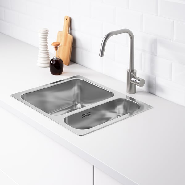 HILLESJÖN inset sink 1 1/2 bowl, stainless steel, 58x46 cm