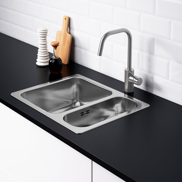 HILLESJÖN inset sink 1 1/2 bowl, stainless steel, 58x46 cm