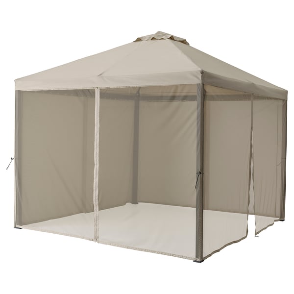HIMMELSÖ gazebo with net, dark grey/grey-beige