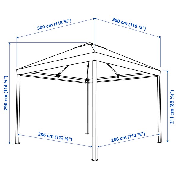 HIMMELSÖ Gazebo with mesh - dark grey/gray-beige