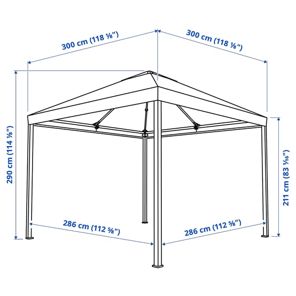 HIMMELSÖ gazebo with curtains, dark grey/grey-beige