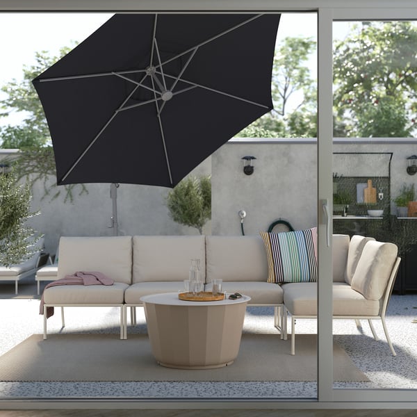 HISSÖ / IGGÖN - HISSÖ / IGGÖN Parasol, hanging with base, anthracite/dark grey, 300 cm