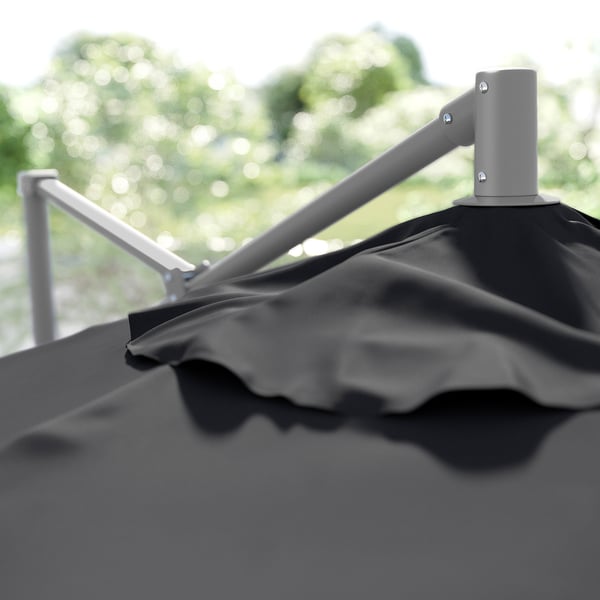 HISSÖ / IGGÖN parasol, hanging with base, anthracite/dark grey, 300 cm