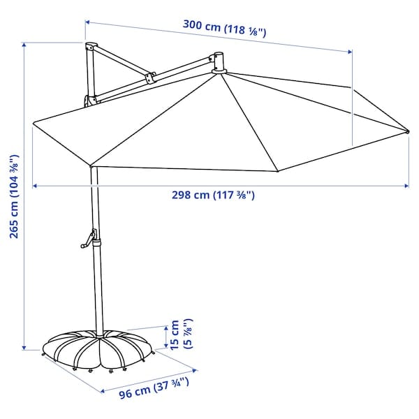 Ikea HISSÖ / IGGÖN - Hanging umbrella with base, anthracite/dark gray,300 cm