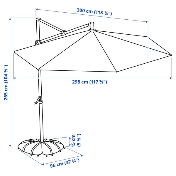 HISSÖ / IGGÖN - HISSÖ / IGGÖN Parasol, hanging with base, anthracite/dark grey, 300 cm