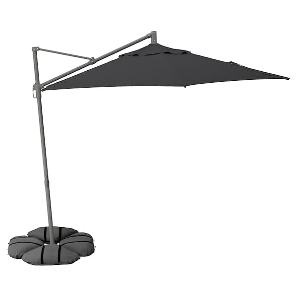 Ikea HISSÖ / IGGÖN - Hanging umbrella with base, anthracite/dark gray,300 cm