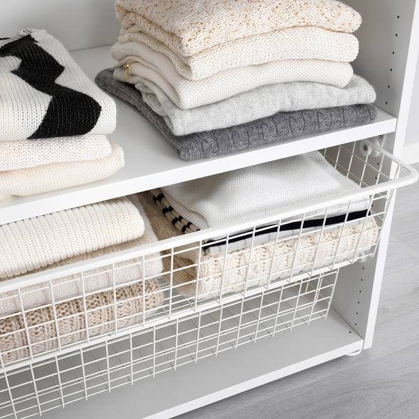 HJÄLPA wire basket with pull-out rail, white, 80x40 cm