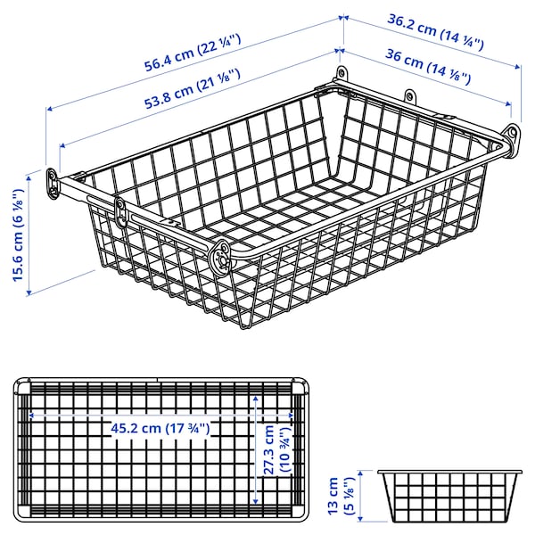 HJÄLPA - Wire basket with pull-out rail, white, 60x40 cm