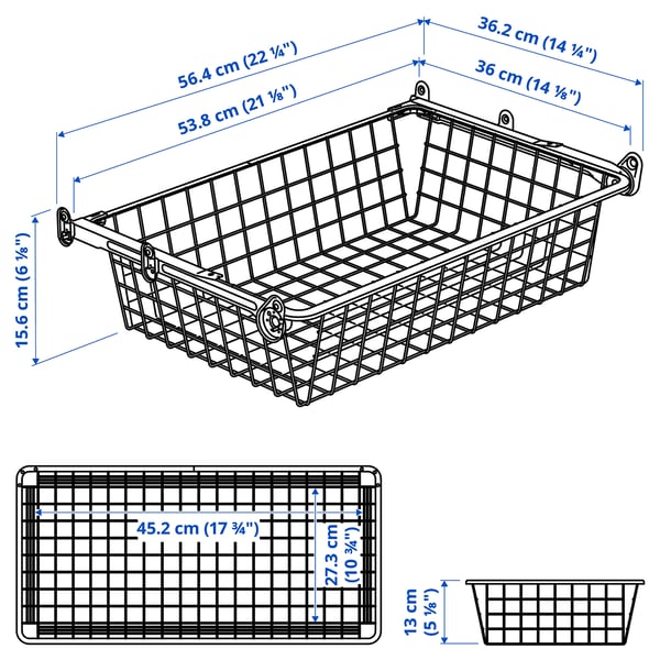 HJÄLPA wire basket with pull-out rail, white, 60x40 cm