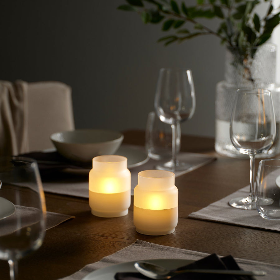 HJULMÖJA LED table decoration, glass/battery-operated white, 76 mm