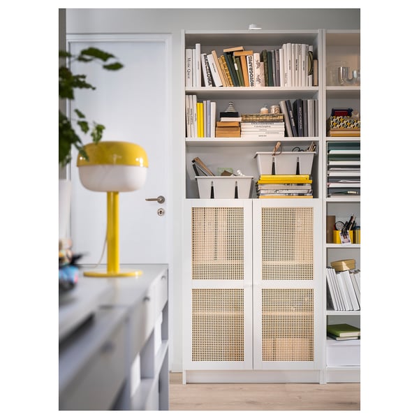 HÖGADAL door, white/woven bamboo, 40x97 cm