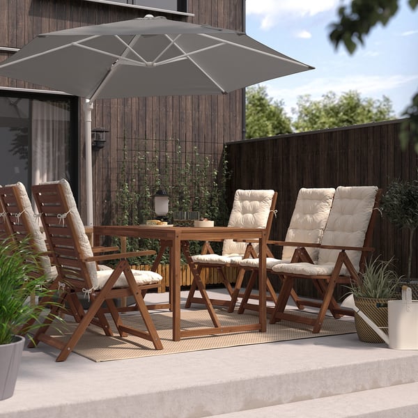HÖGÖN / IGGÖN parasol, hanging with base, grey/dark grey, 270 cm