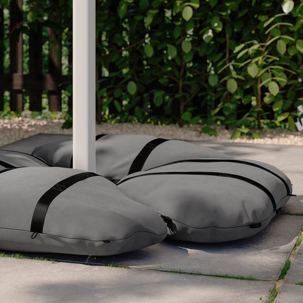 HÖGÖN / IGGÖN parasol, hanging with base, grey/dark grey, 270 cm
