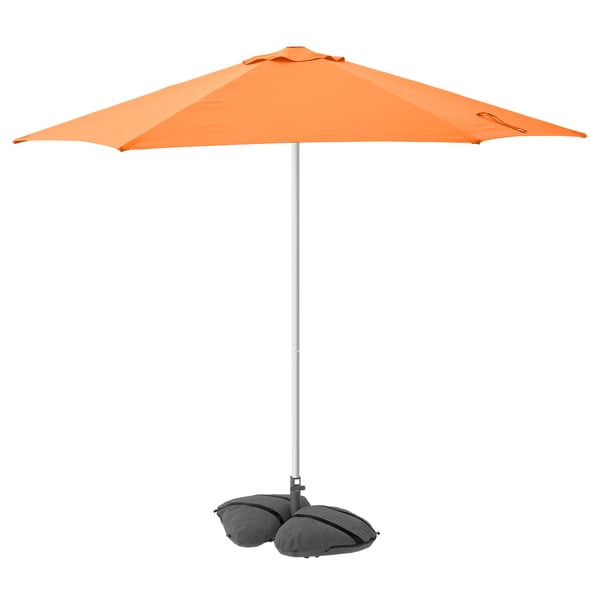 HÖGÖN / IGGÖN - HÖGÖN / IGGÖN Parasol with base, bright orange/dark grey, 270 cm