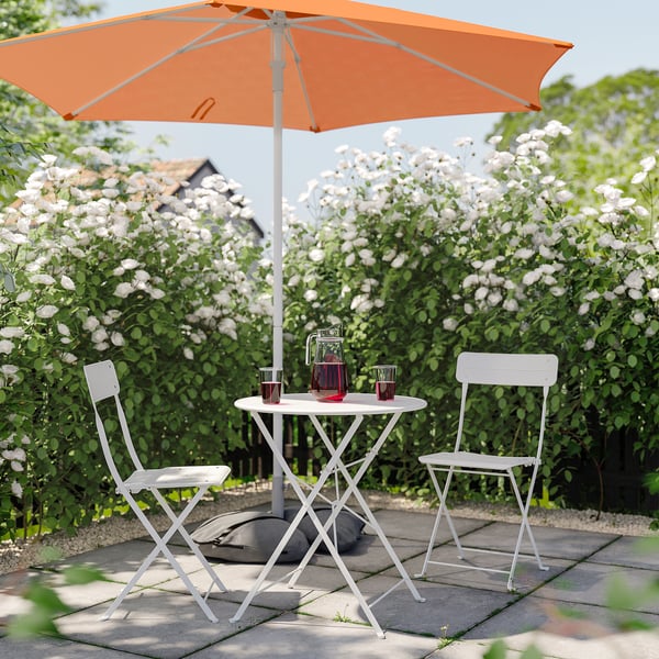 HÖGÖN / IGGÖN - HÖGÖN / IGGÖN Parasol with base, bright orange/dark grey, 270 cm