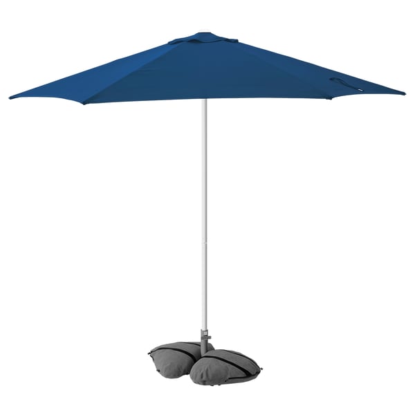HÖGÖN / IGGÖN parasol with base, dark blue/dark grey, 270 cm